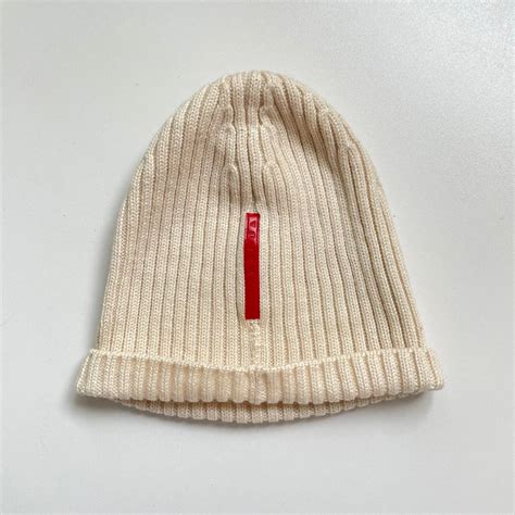 prada beanie red stripe|prada straw hat.